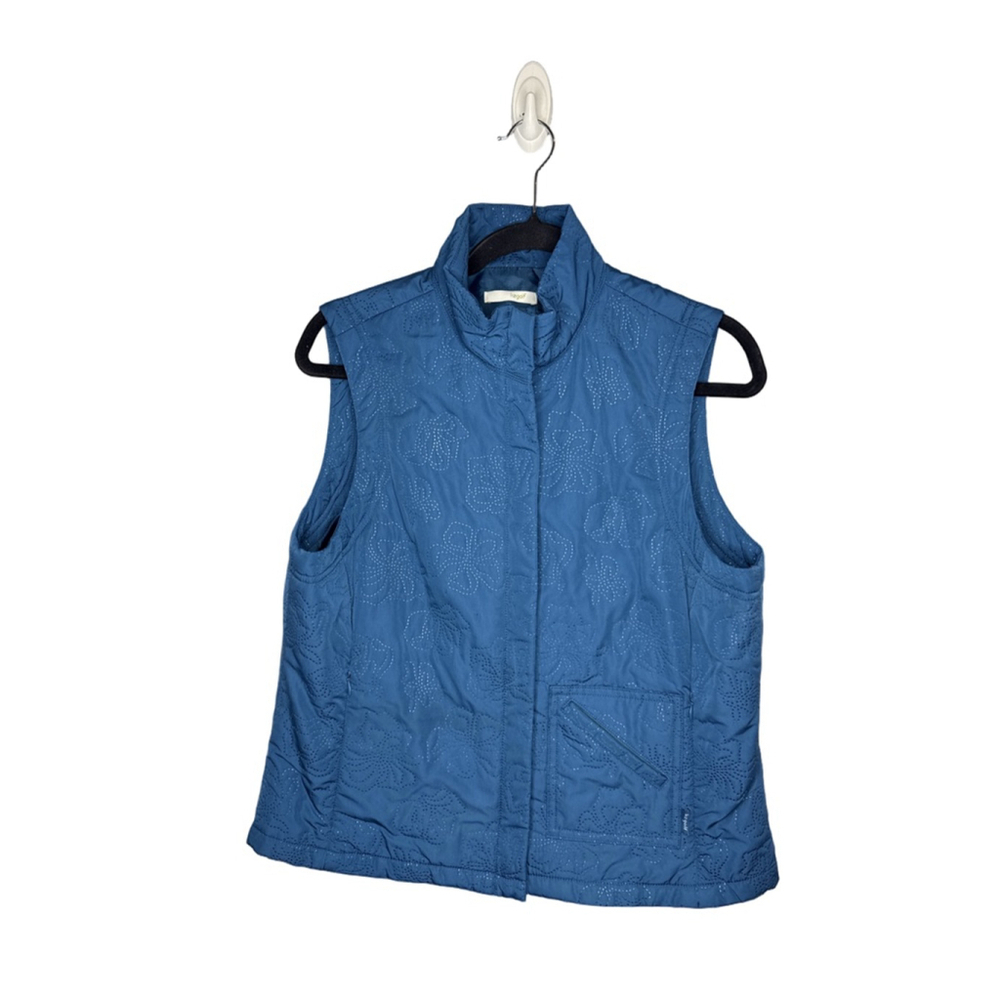 Lizgolf Quilted Teal Floral Pattern Vest Size M Zip Front